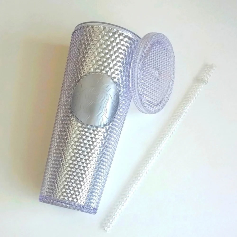 Starbucks Silver Bling Iridescent 24oz Studded Cold Cup Tumbler Lid with Straw
